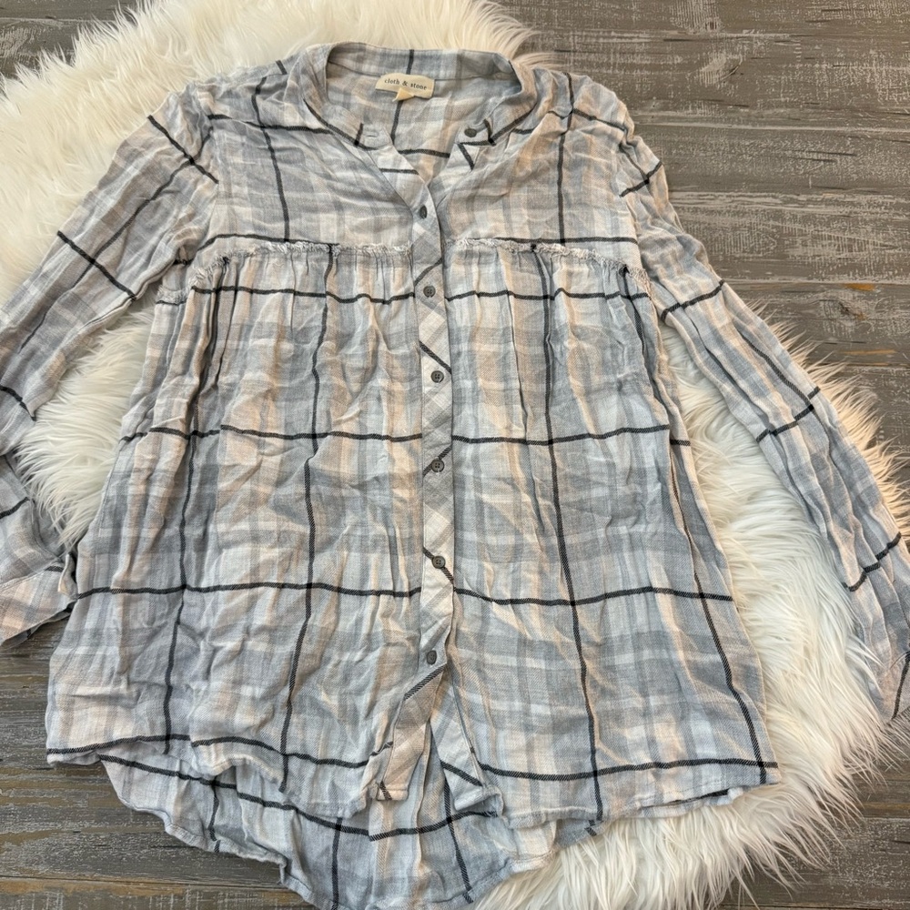 Anthropologie Cloth & Stone Soft Plaid Flannel Swing Tunic - Picture 5 of 8